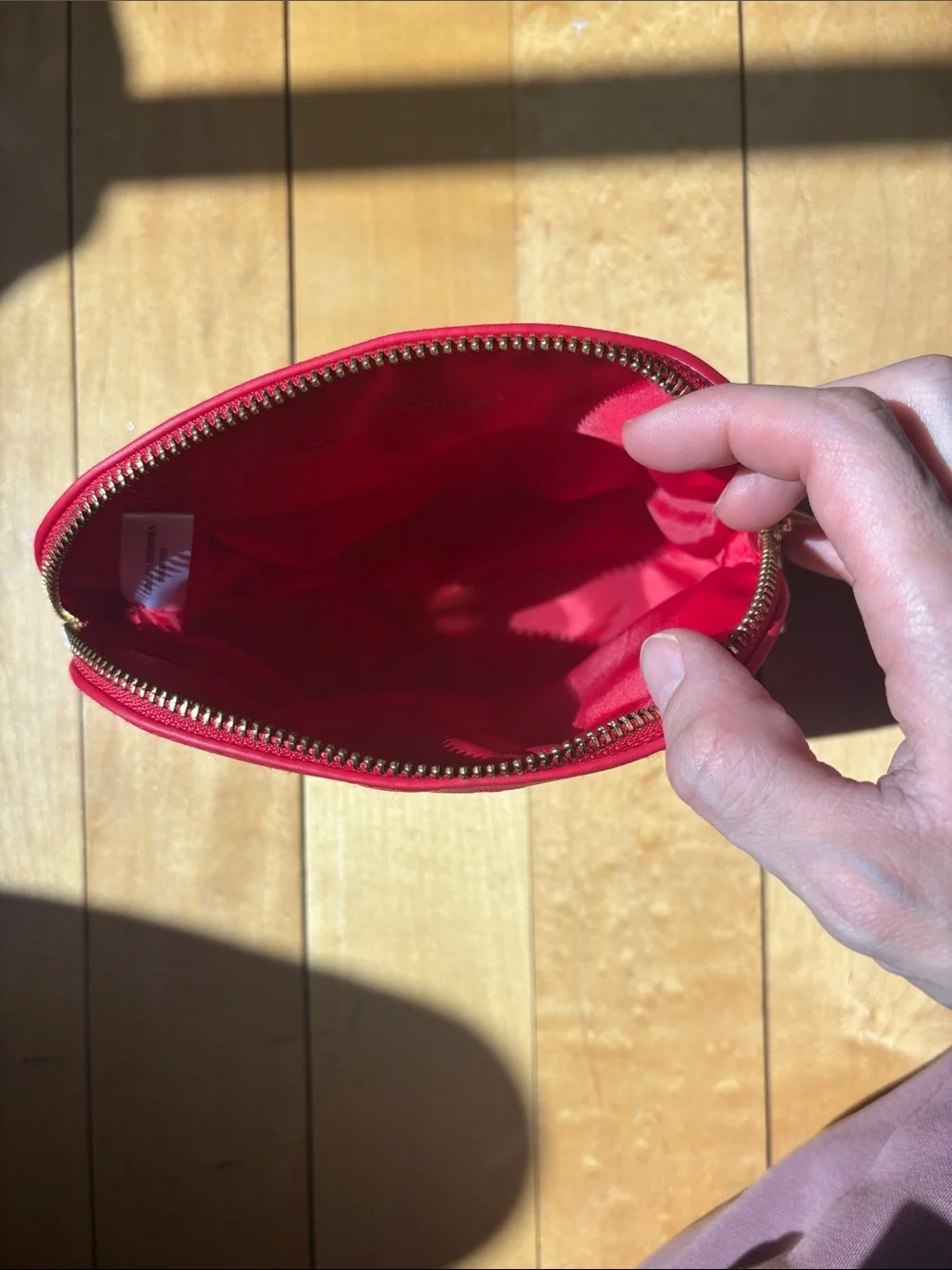 Carolina Herrera Red leather Textured Dome Cosmetic Pouch